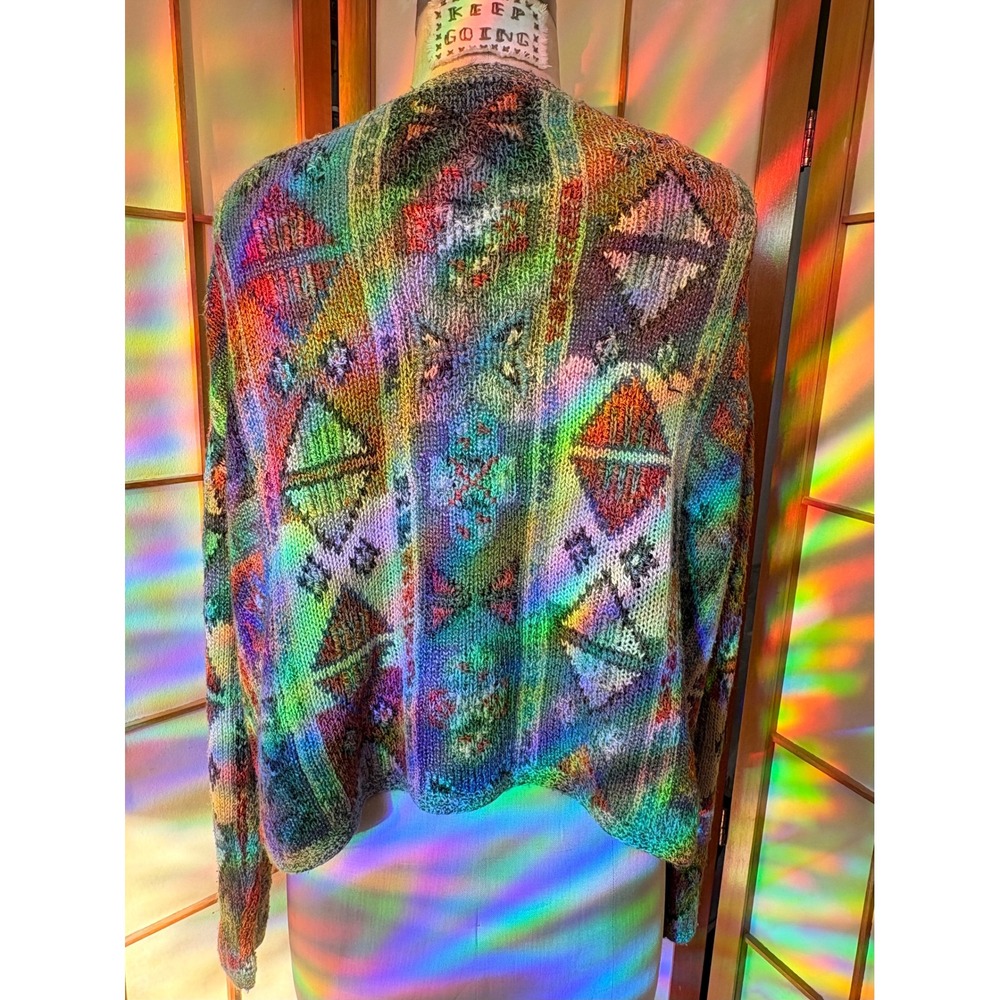 David Brooks Hand Knitted Silk Blend Cardigan Multi Geometric Womens Medium